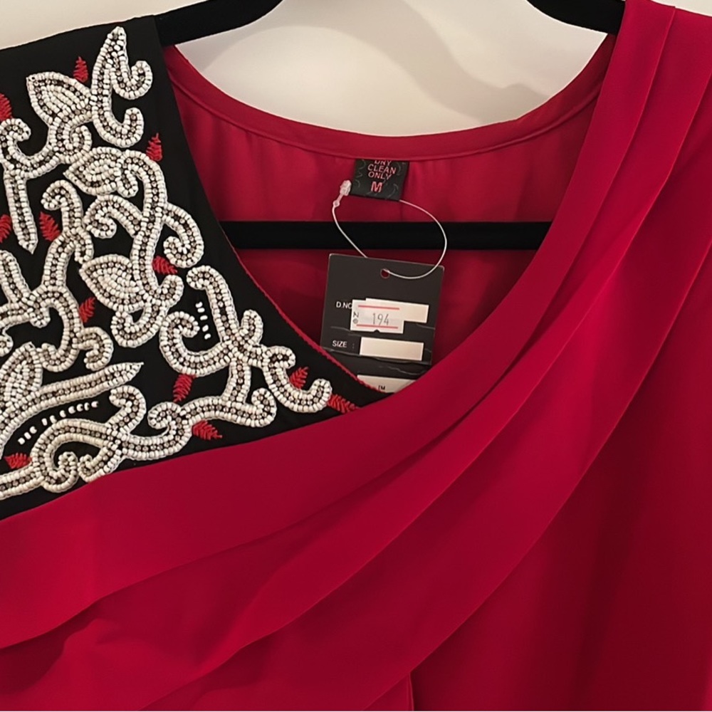 Red tunic top or dress in red with beaded embroidery